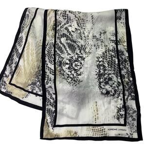 Adrienne Landau Silky Scarf Black White Gold Snake Skin Pattern 51x11 Inches